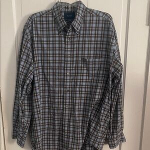 Faconnable Blue and Brown Plaid Button-Down Shirt